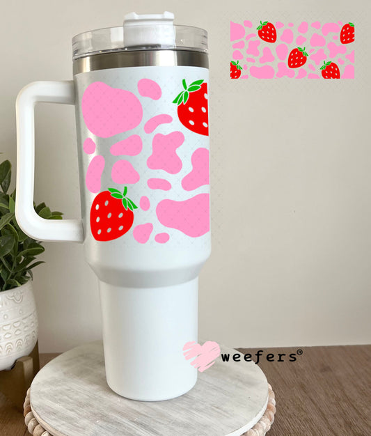 UV DTF Cup Wraps - Pink Cow Print Red Strawberries 40oz Tumbler Weefers