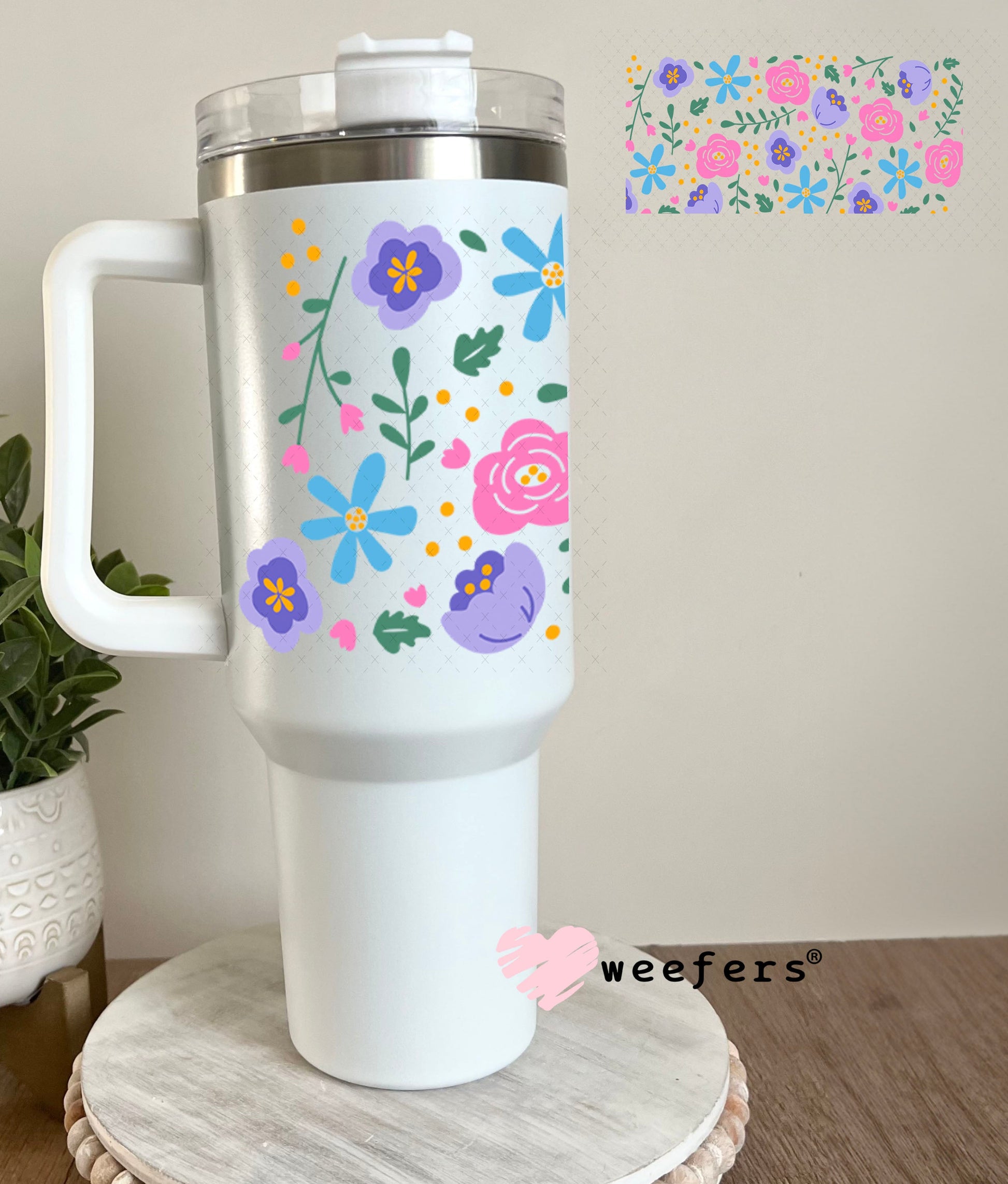 UV DTF Cup Wraps - Pink and Purple flowers 40oz Tumbler Weefers