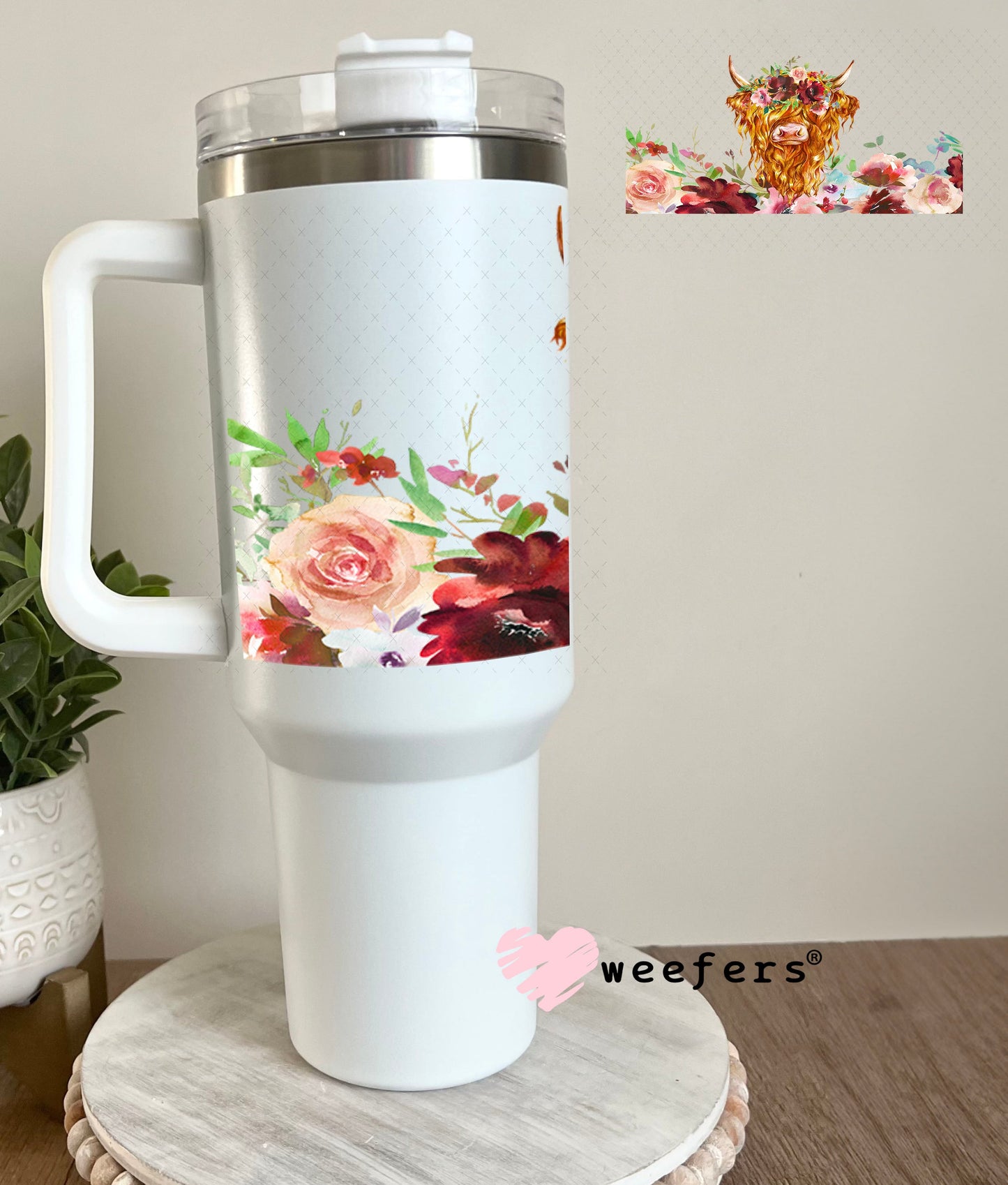 UV DTF Cup Wraps - Highland cow Mauve 40oz Tumbler Weefers