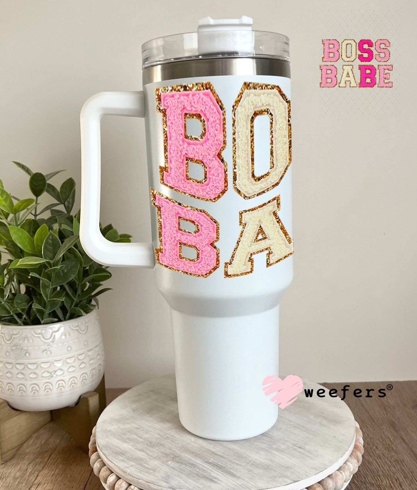 UV DTF Decal - Faux Chenille Boss Babe 40oz Tumbler Weefers