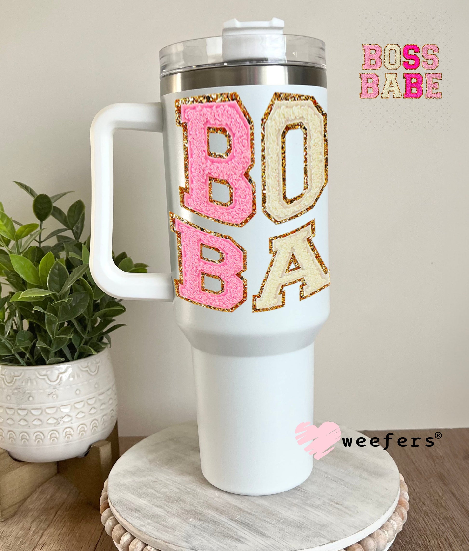 UV DTF Decal - Faux Chenille Boss Babe 40oz Tumbler Weefers