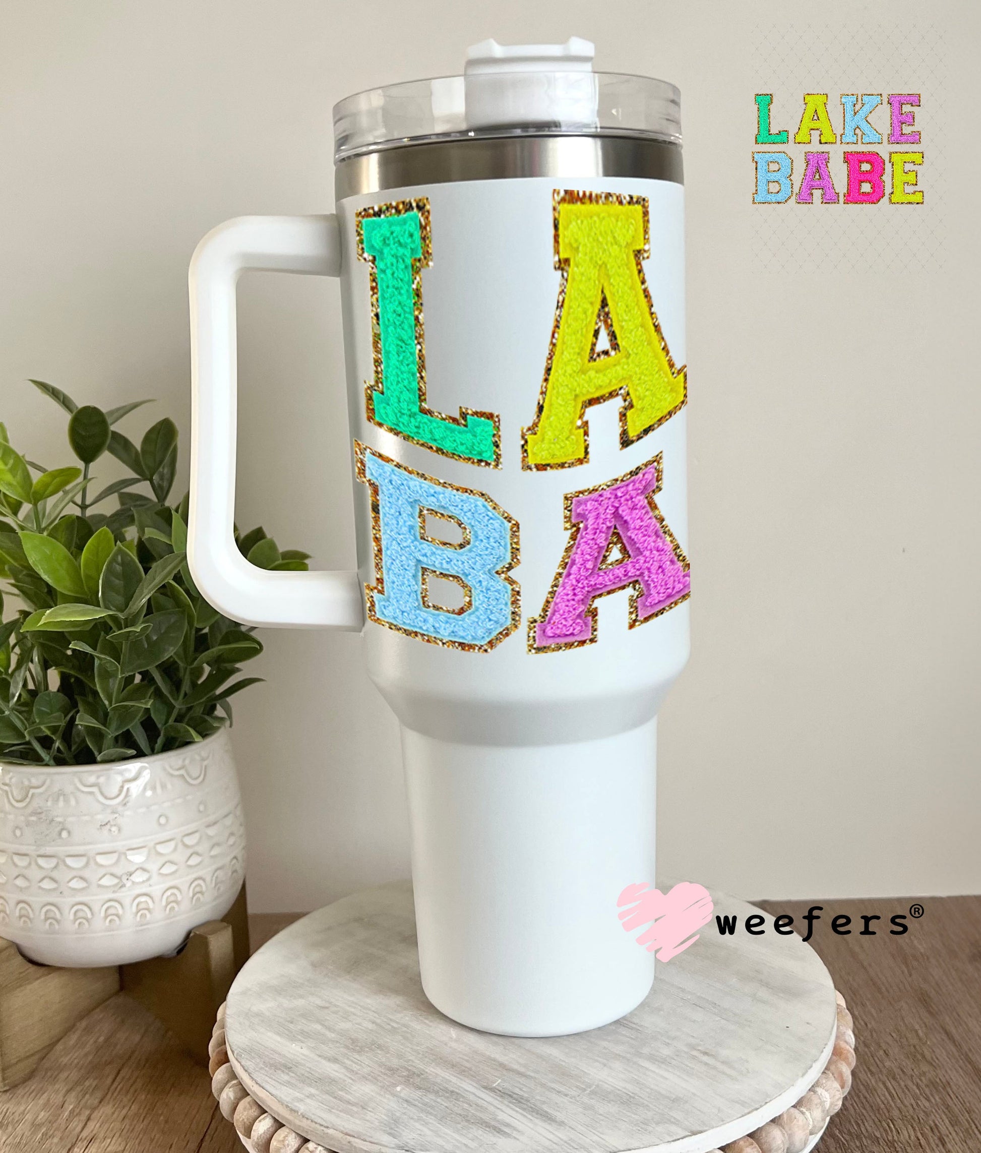 UV DTF Decal - Faux Chenille Lake Babe 40oz Tumbler Weefers
