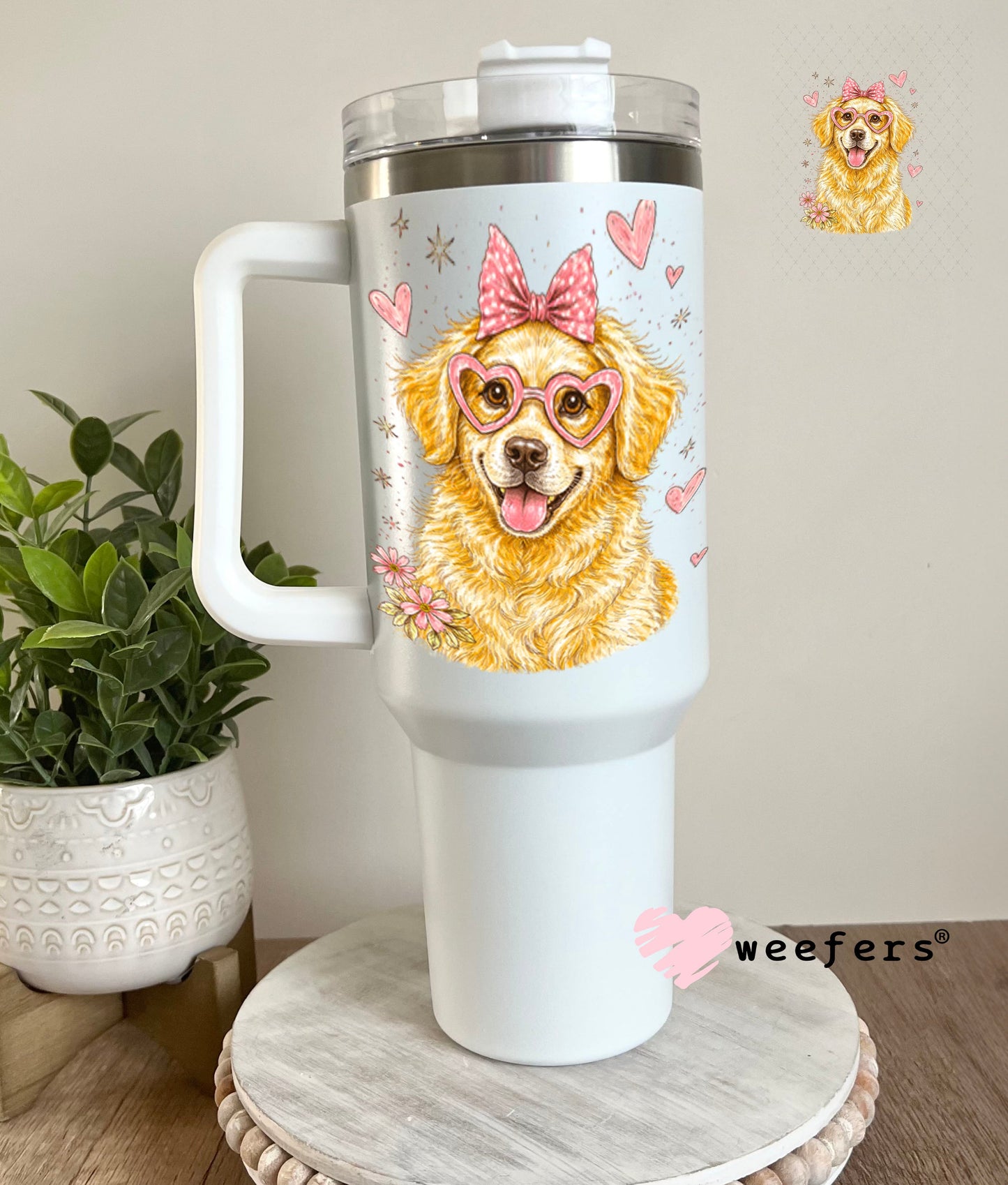 UV DTF Decal - Hearts Golden Retriever 40oz Tumbler Weefers