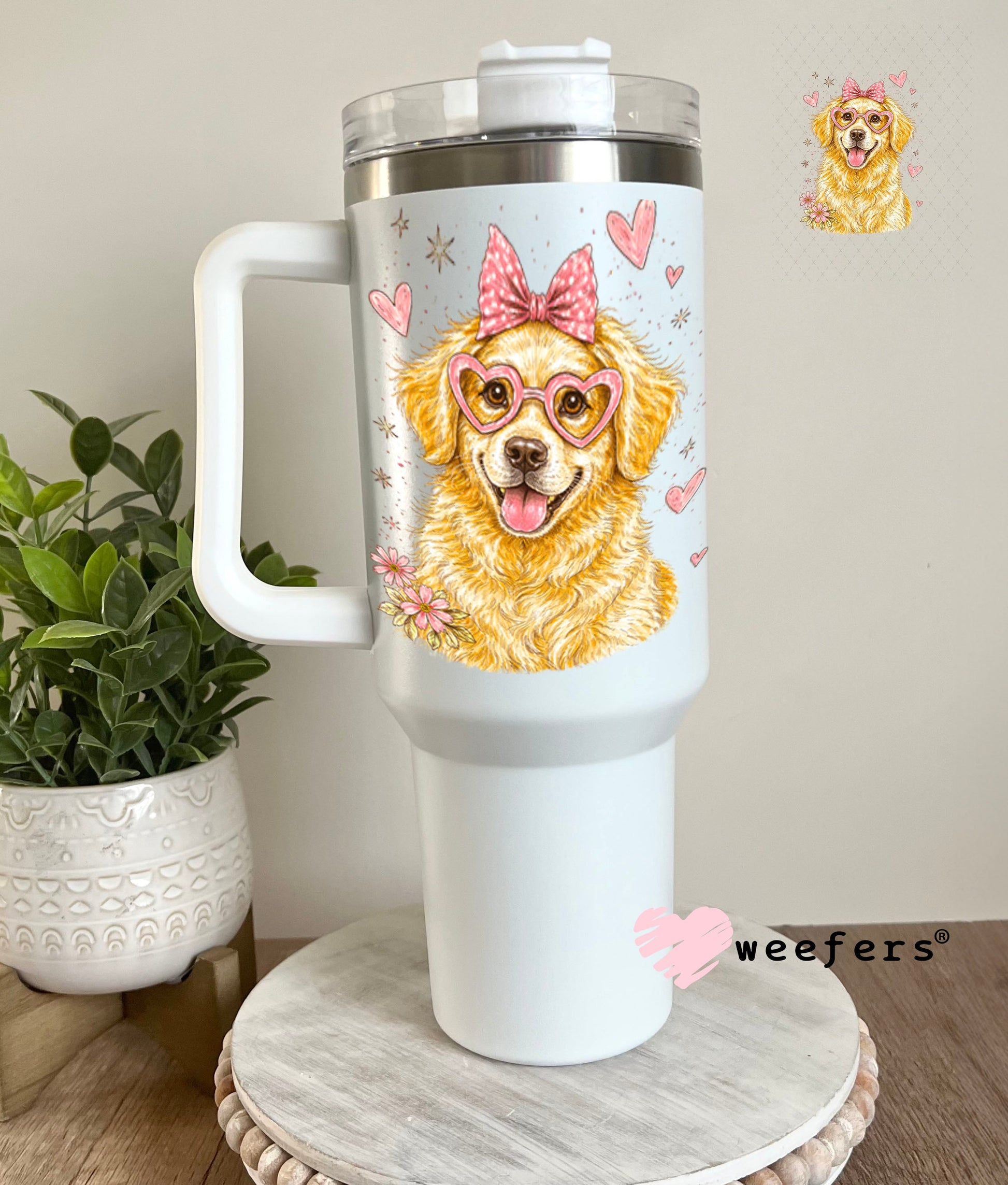 UV DTF Decal - Hearts Golden Retriever 40oz Tumbler Weefers