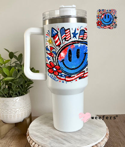 UV DTF Decal - Happy Face 4th of July 40oz Tumbler Weefers