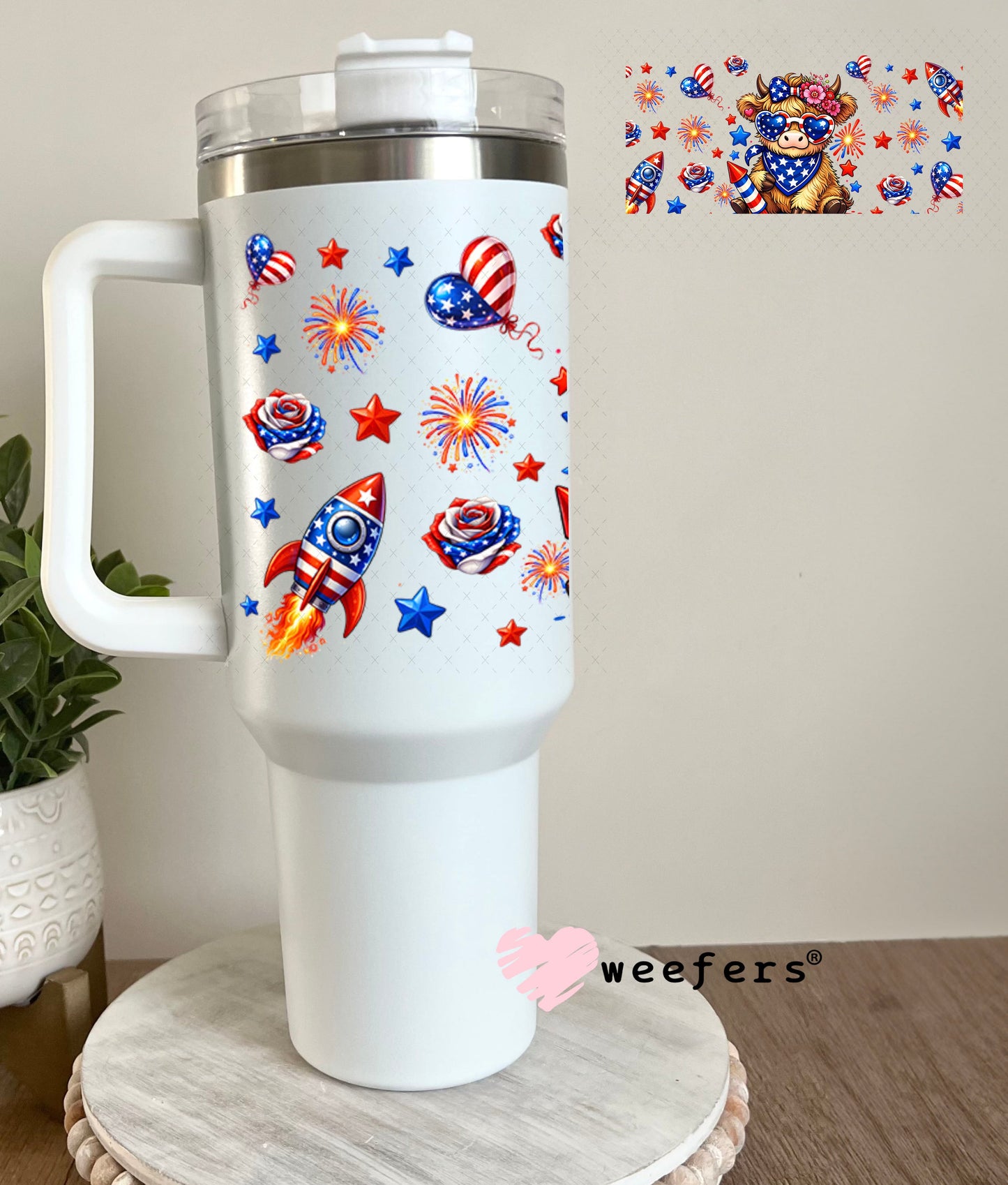 UV DTF Cup Wraps - USA Highland Cow 40oz Tumbler Weefers