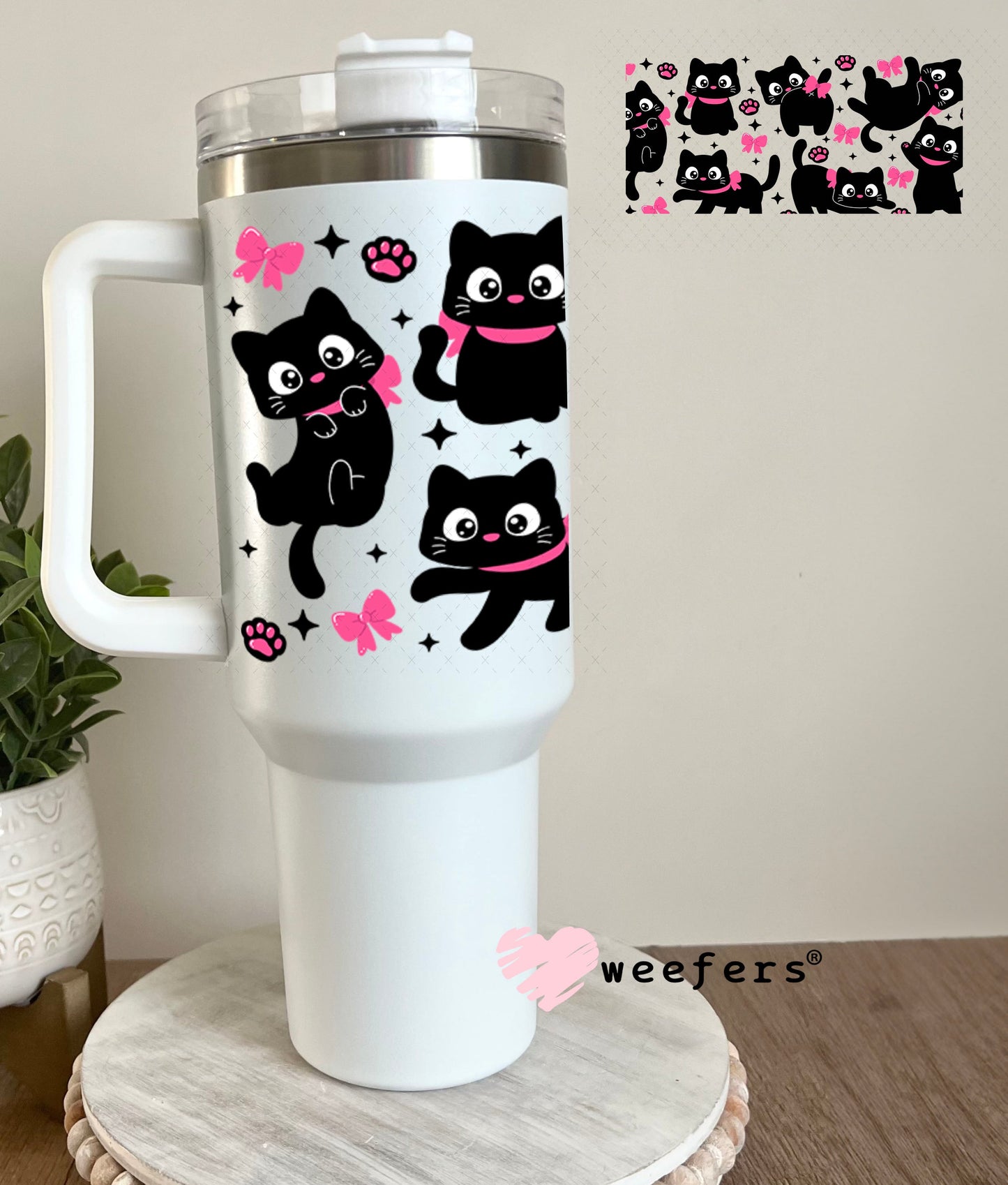 UV DTF Cup Wraps - Playful Cats and Hot Pink Butterflies 40oz Tumbler Weefers
