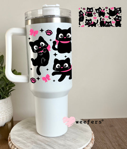 UV DTF Cup Wraps - Playful Cats and Hot Pink Butterflies 40oz Tumbler Weefers