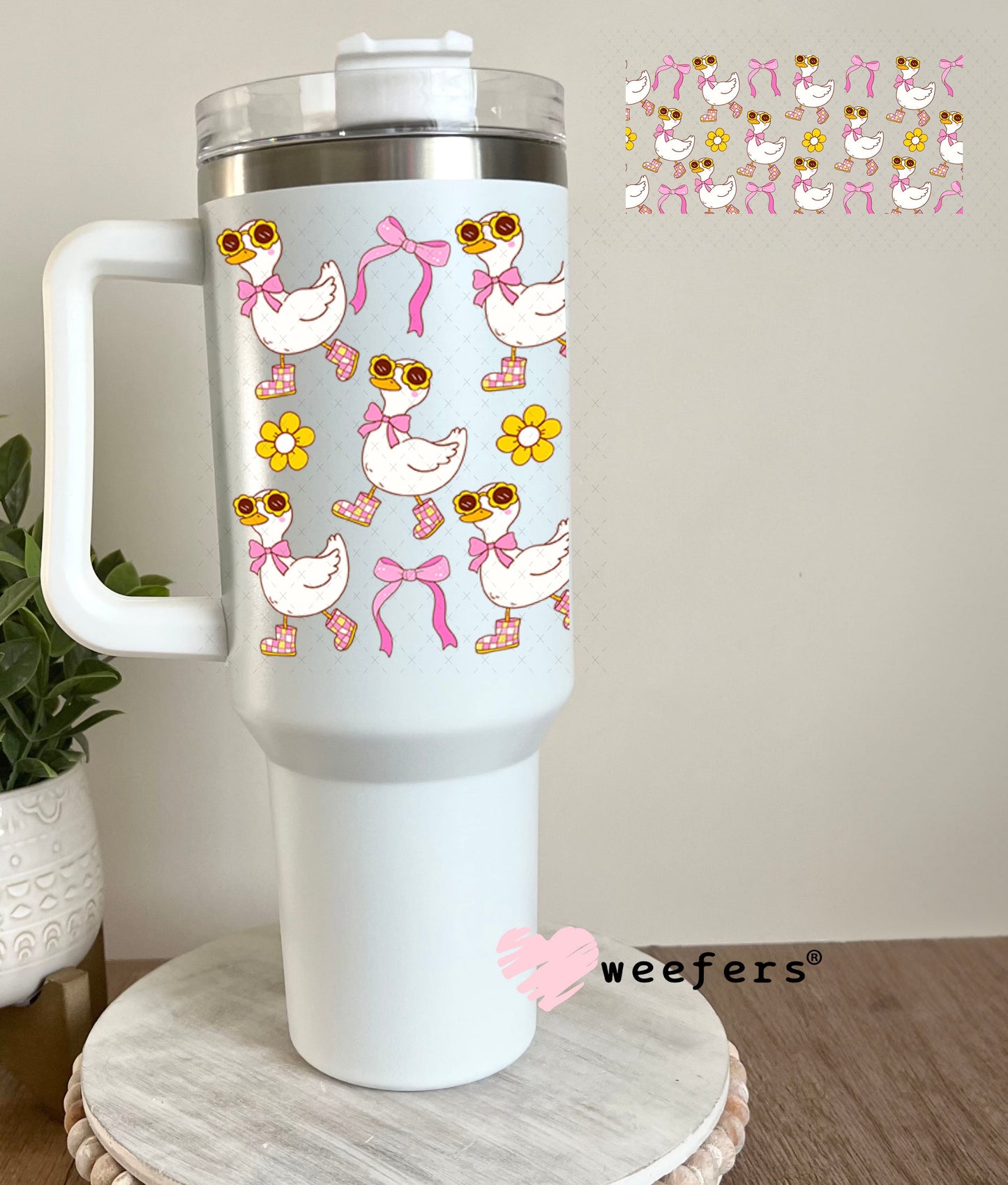 UV DTF Cup Wraps - Pink Bows Goose 40oz Tumbler Weefers