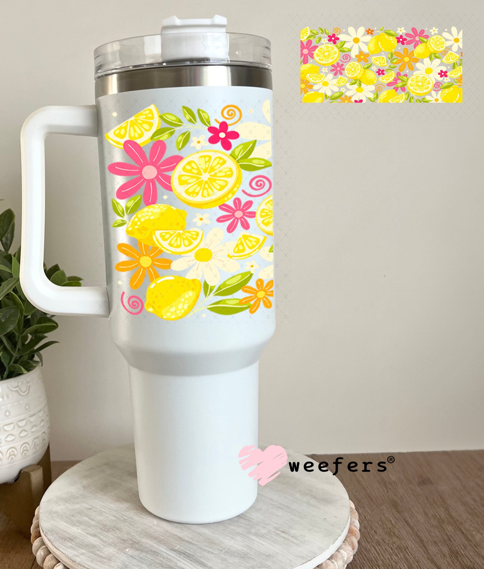 UV DTF Cup Wraps - Lemons and Hot Pink Daisies 40oz Tumbler Weefers