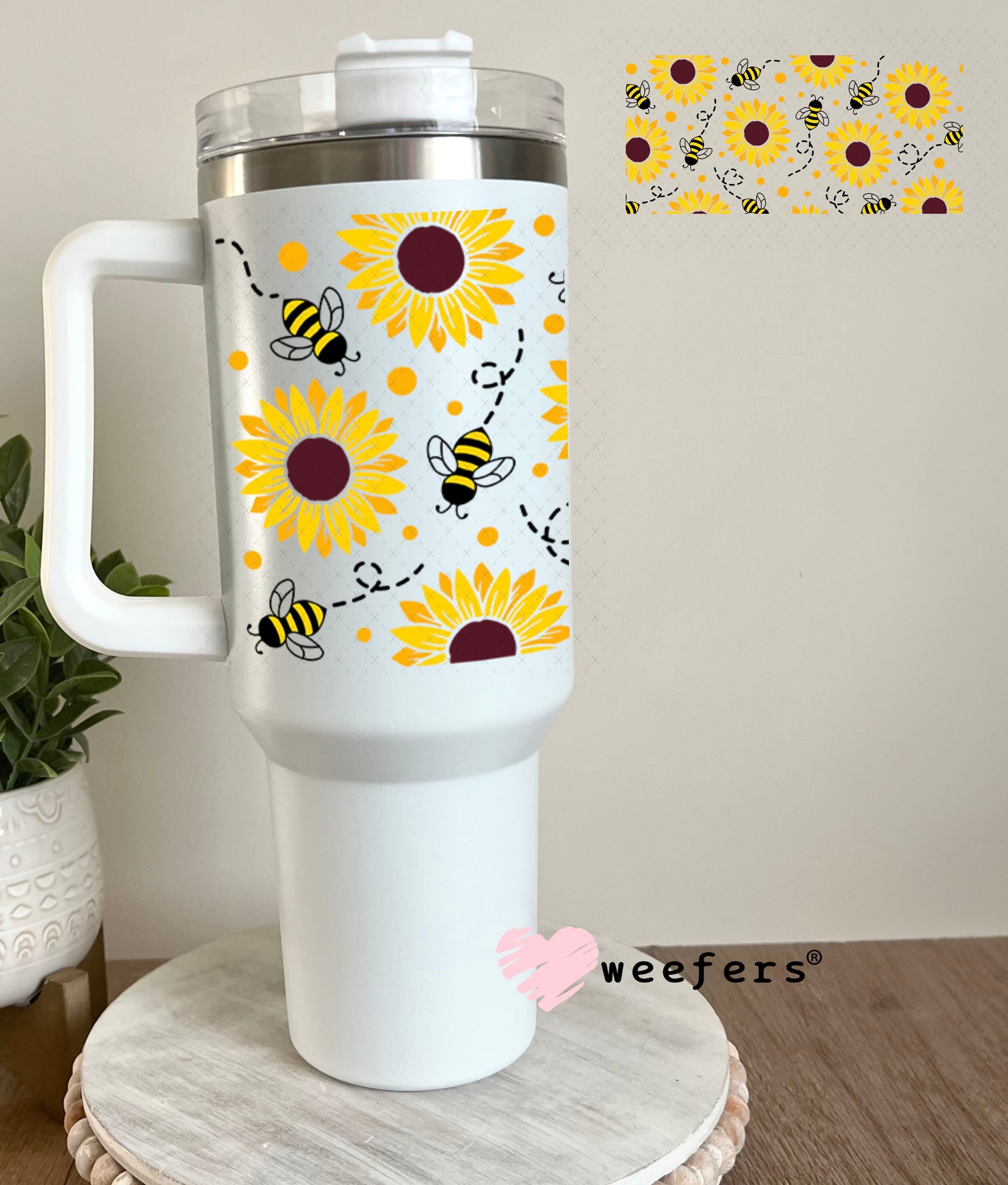 UV DTF Cup Wraps - Sunflowers and Bees 40oz Tumbler Weefers