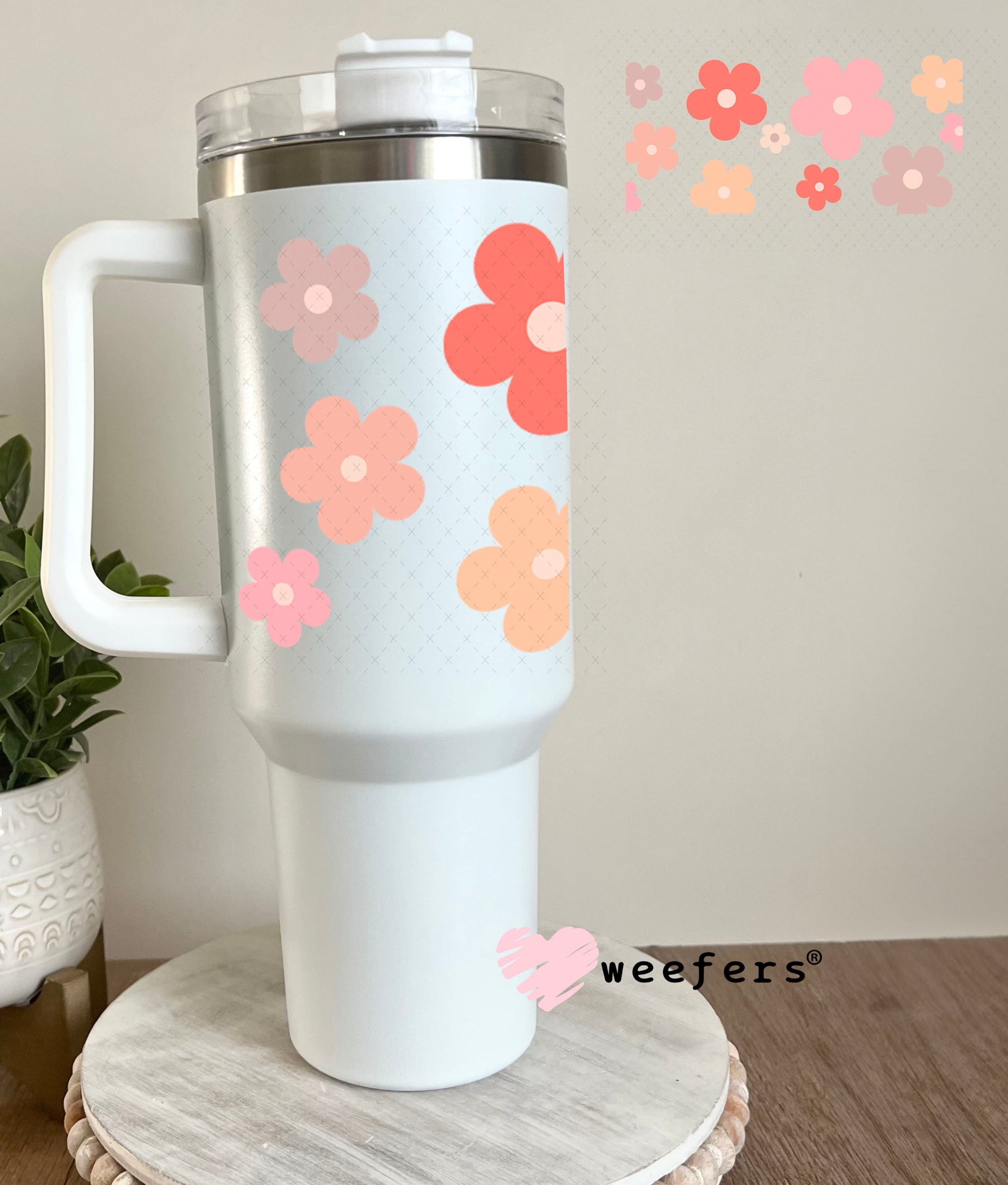 UV DTF Cup Wraps - Daisies Pink and Peach 40oz Tumbler Weefers