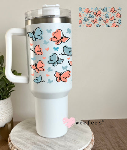 UV DTF Cup Wraps - Peach and Blue Butterflies 40oz Tumbler Weefers