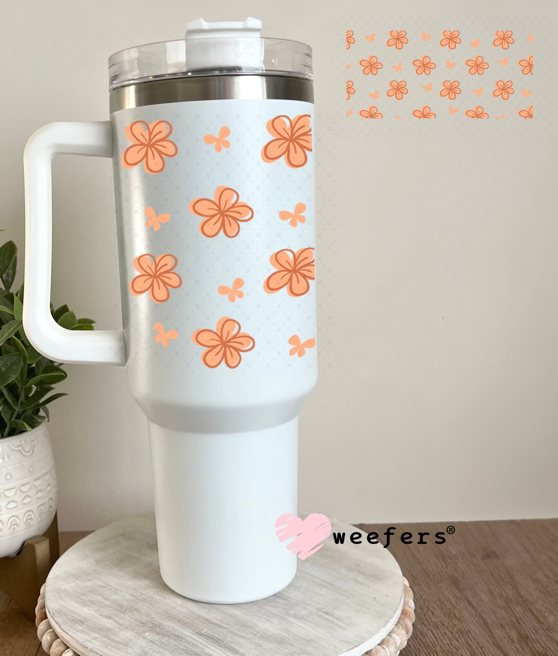 UV DTF Cup Wraps - Peach Flowers 40oz Tumbler Weefers