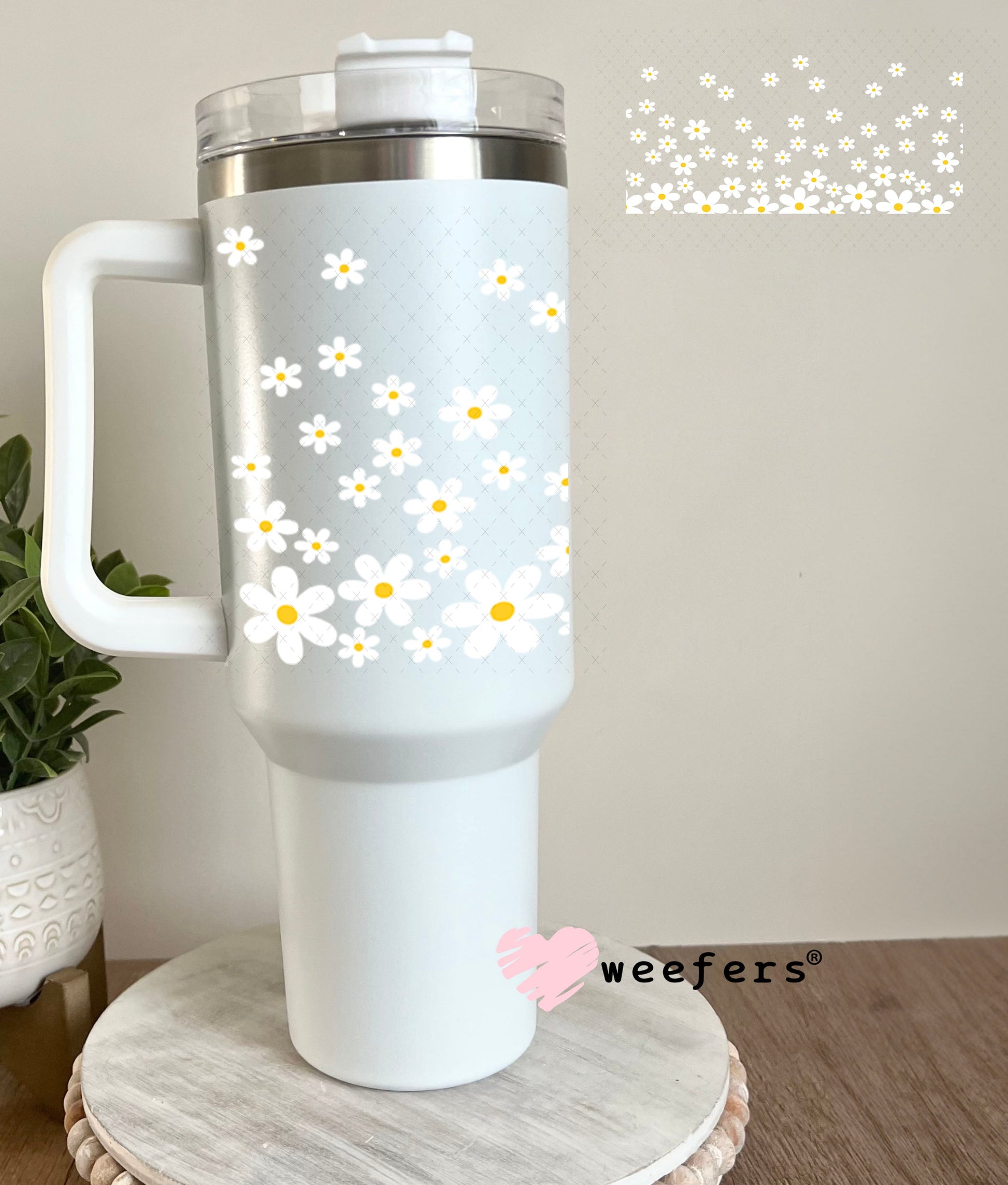 UV DTF Cup Wraps - White Daisies 40oz Tumbler Weefers