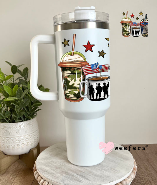 Military Coffee Latte UV DTF Decal 40oz Tumbler Decal Weefers