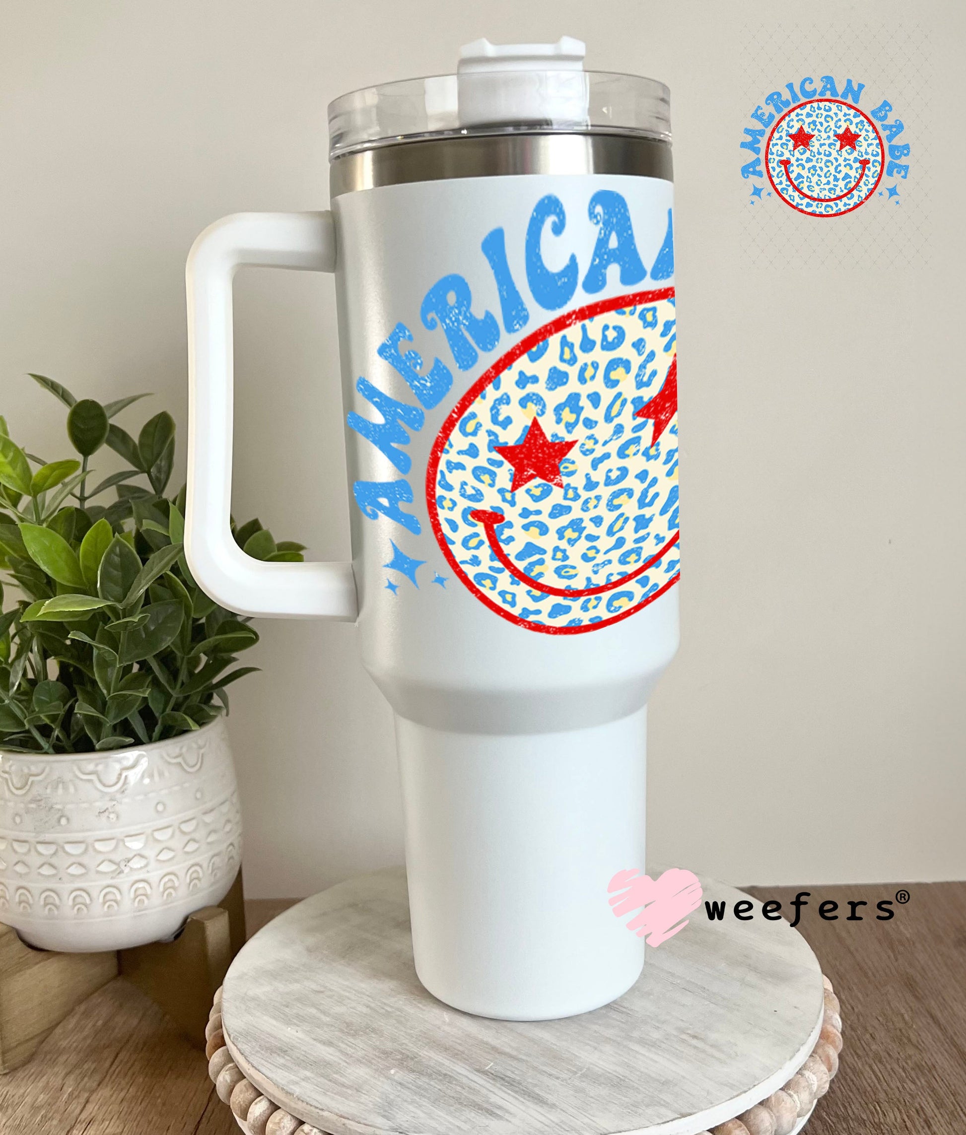 UV DTF Decal - American Babe Smile Face 40oz Tumbler Weefers
