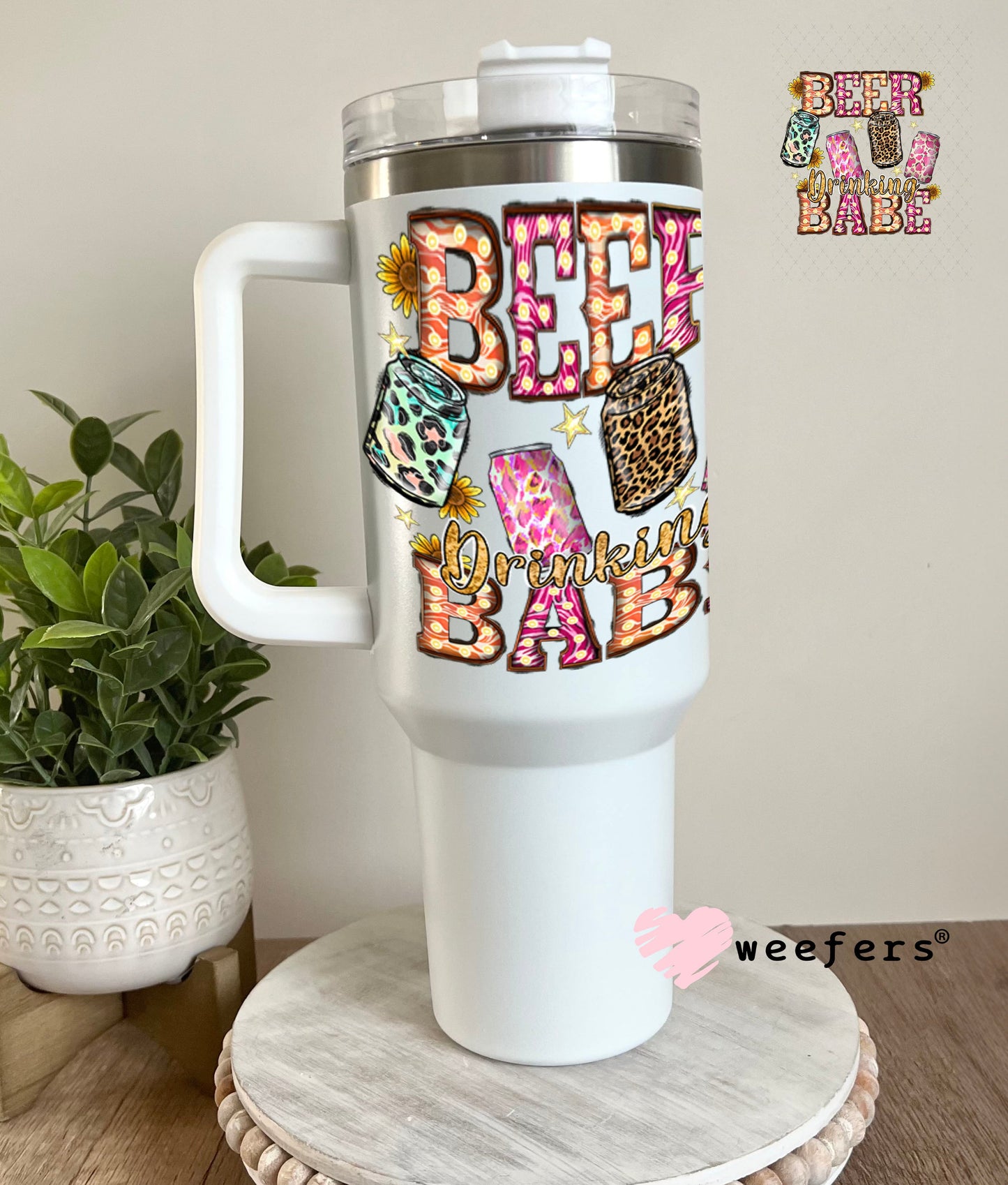 UV DTF Decal - Beer Drinking Babe 40oz Tumbler Weefers