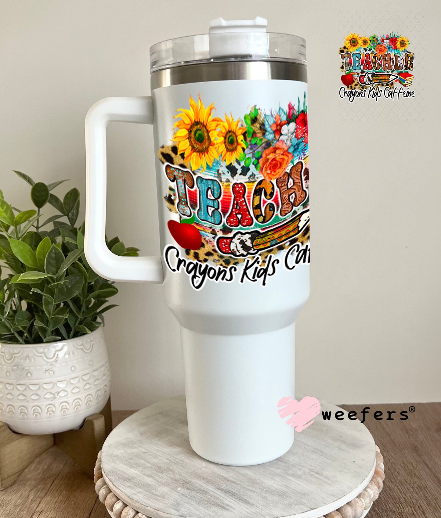 UV DTF Decal - Teacher Western Crayons Kids Caffeine 40oz Tumbler Weefers