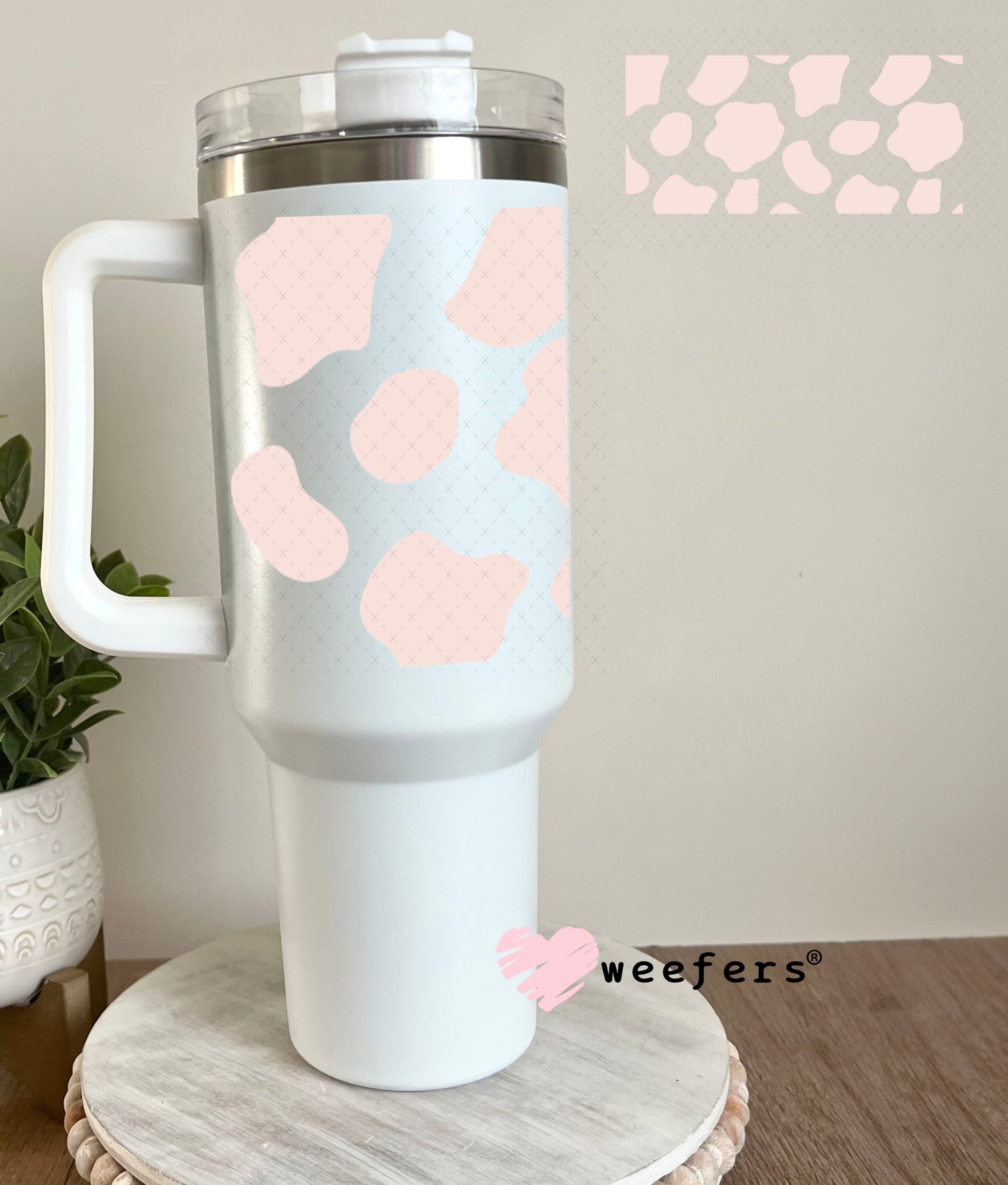 UV DTF Cup Wraps - Pink Cow Print 40oz Tumbler Weefers