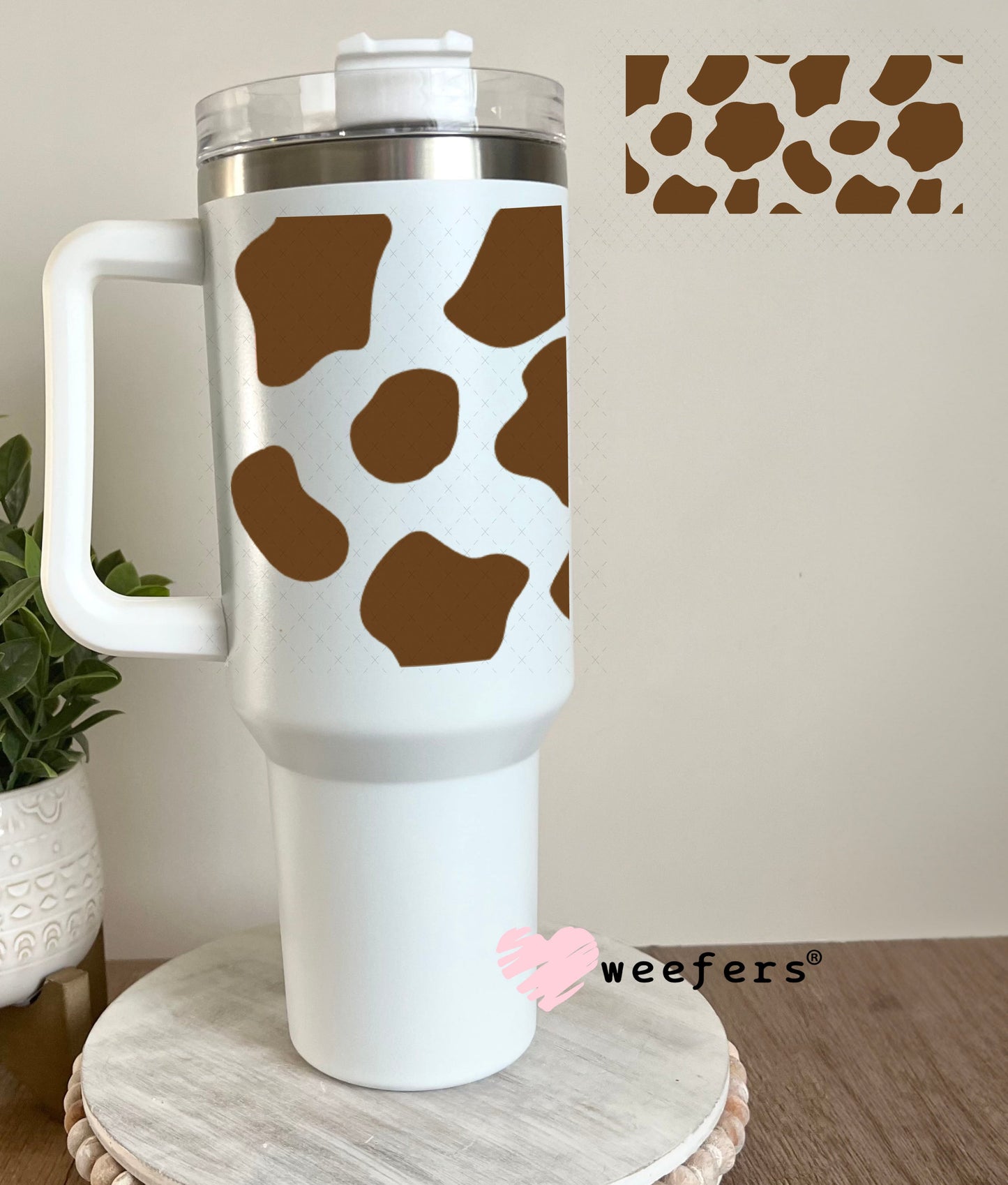 UV DTF Cup Wraps - Brown Cow Print 40oz Tumbler Weefers