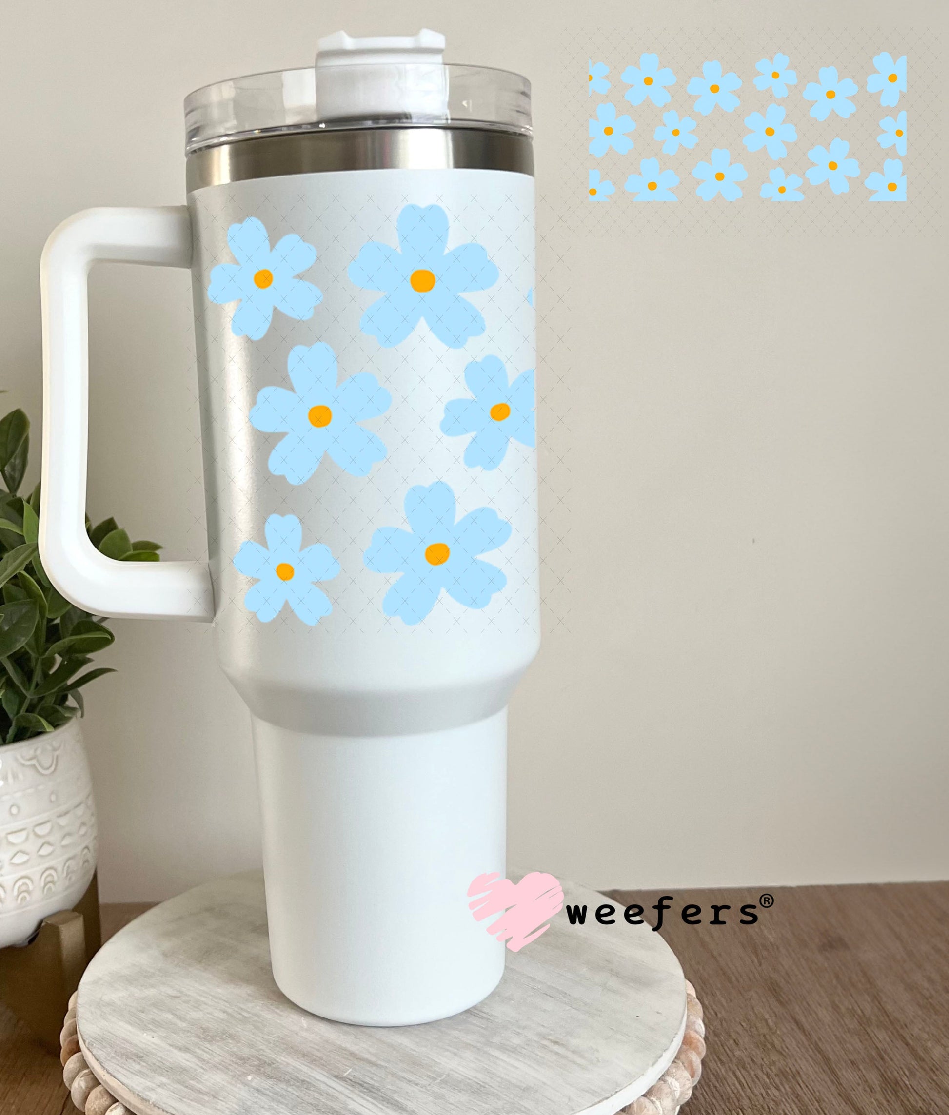 UV DTF Cup Wraps - Blue Daisies 40oz Tumbler Weefers