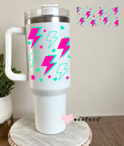 UV DTF Cup Wraps - Hot Pink and Teal Lightening Bolts 40oz Tumbler Weefers