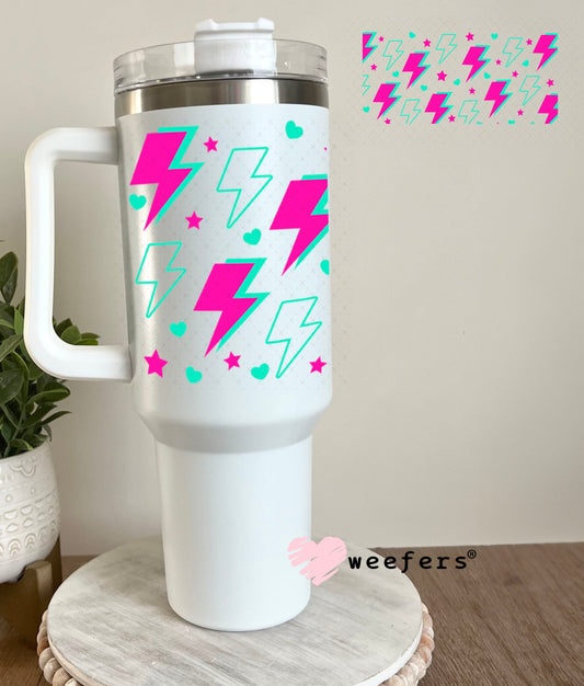 UV DTF Cup Wraps - Hot Pink and Teal Lightening Bolts 40oz Tumbler Weefers