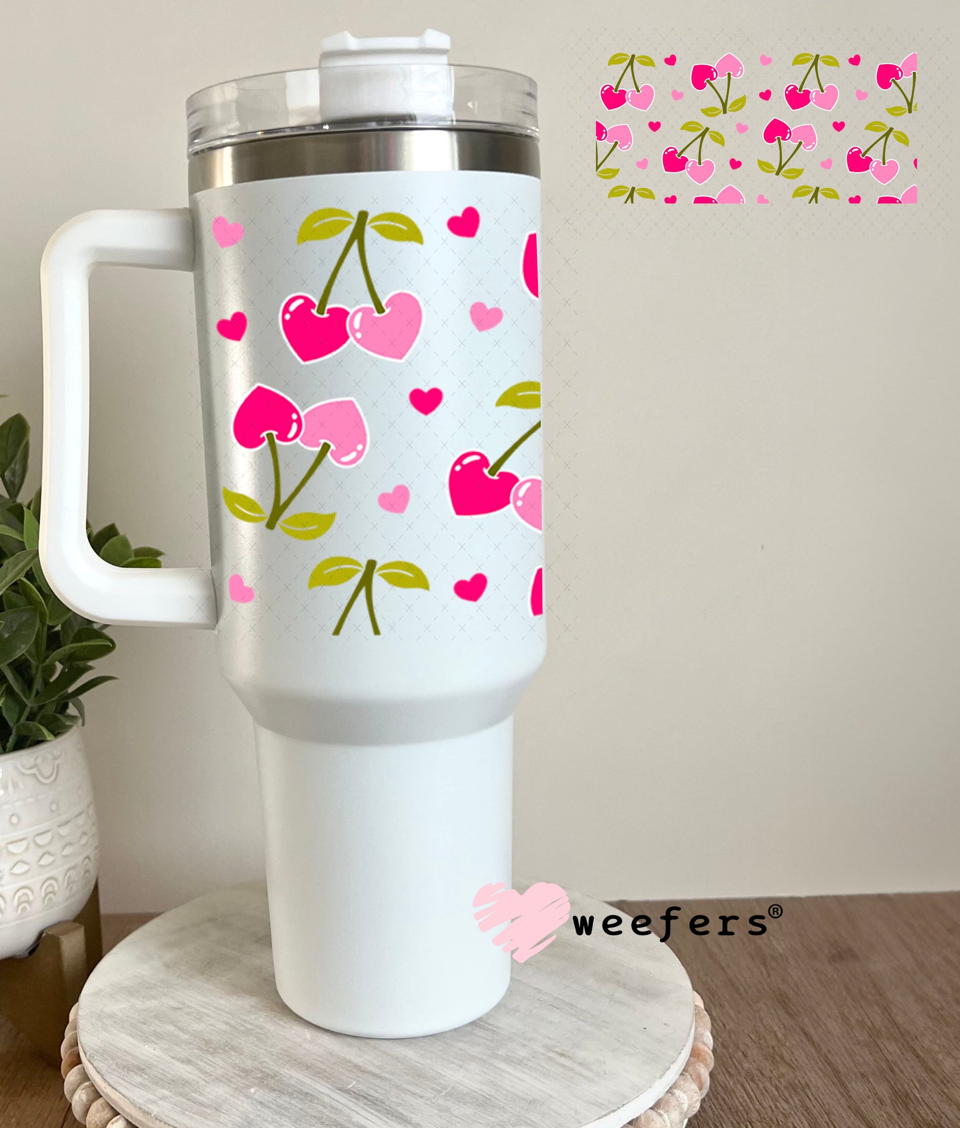 UV DTF Cup Wraps - Cherry Hearts 40oz Tumbler Weefers
