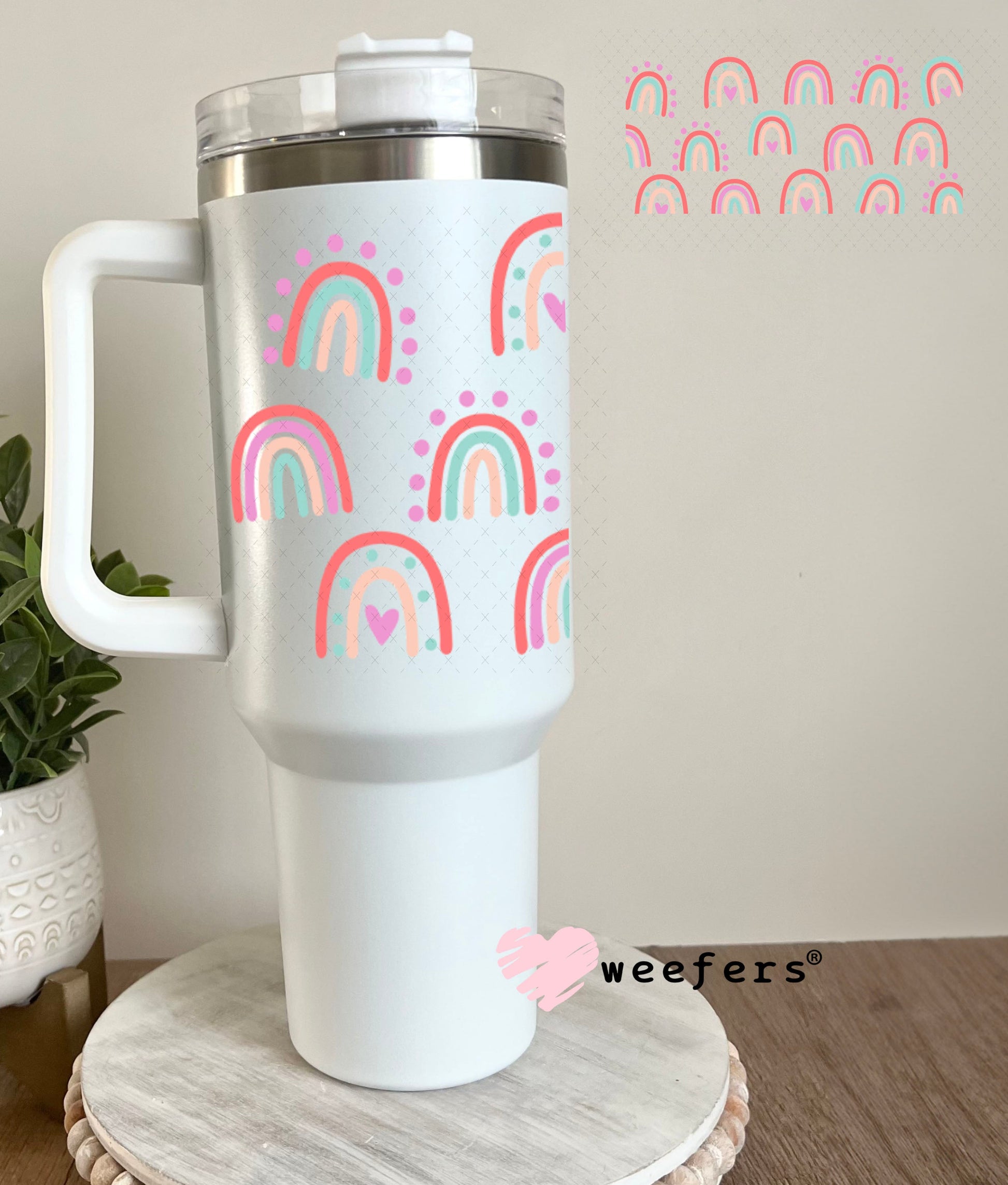 UV DTF Cup Wraps - Boho Rainbows Pink 40oz Tumbler Weefers