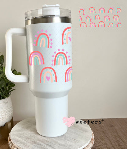 UV DTF Cup Wraps - Boho Rainbows Pink 40oz Tumbler Weefers