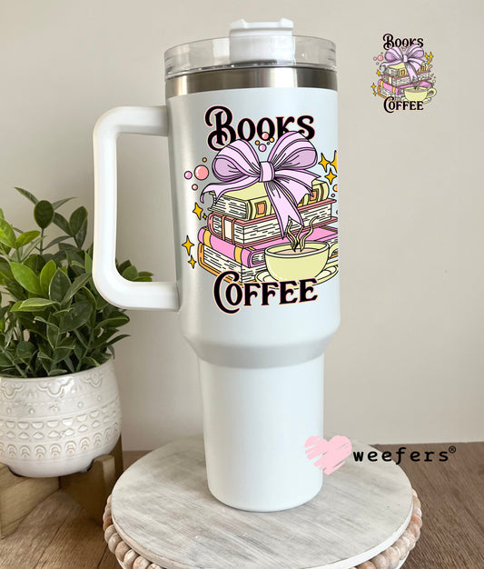 Books Coffee UV DTF Decal 40oz Tumbler Decal Weefers