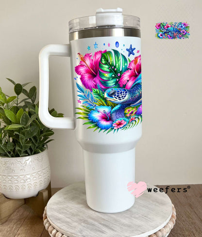 UV DTF Decal - Blue and Magenta Sea Turtle 40oz Tumbler Weefers
