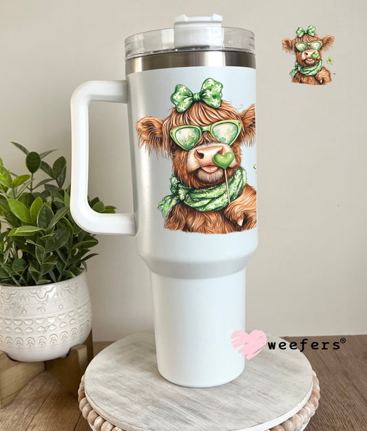 Bougie St. Patrick's Day Highlander Cow UV DTF Decal 40oz Tumbler Decal Weefers