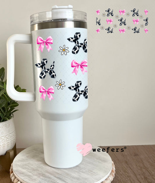 UV DTF Cup Wraps - Cow Print Balloon Dog Pink Bows 40oz Tumbler Weefers