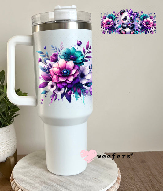 UV DTF Cup Wraps - Baby Panda Purple Flowers 40oz Tumbler Weefers
