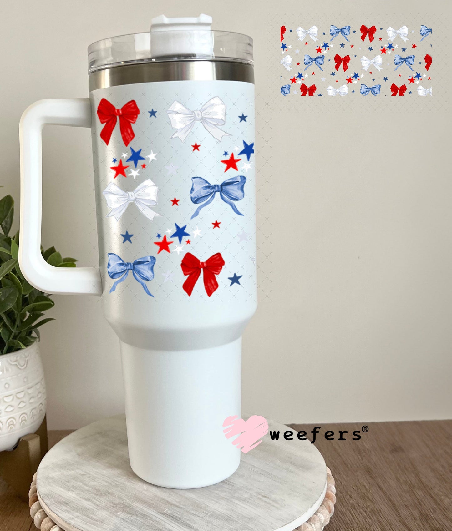 UV DTF Cup Wrap – USA Red White Blue Bows 40oz Tumbler Cup Wrap Weefers