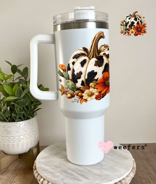 UV DTF Decal - Cowprint Pumpkin 40oz Tumbler Weefers