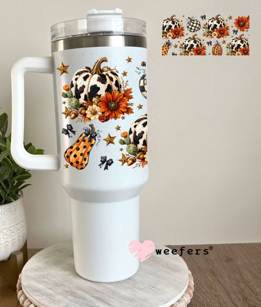 UV DTF Cup Wraps - Fall Cow Print Pumpkins - Weefers® Exclusive 40oz Tumbler Weefers