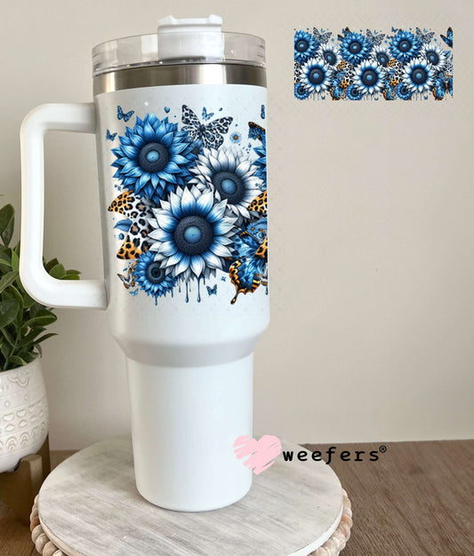 UV DTF Cup Wraps - Blue Sunflowers 40oz Tumbler Weefers