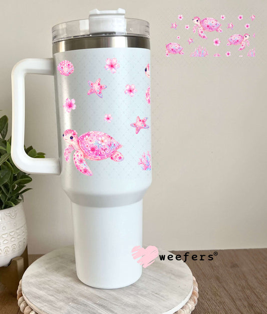 UV DTF Cup Wraps - Pink Turtles 40oz Tumbler Weefers
