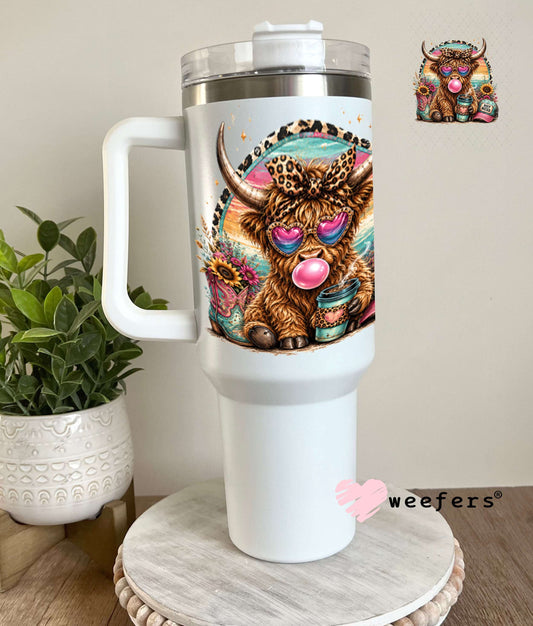 UV DTF Decal - Hot Mess Teal Pink Cow 40oz Tumbler Weefers