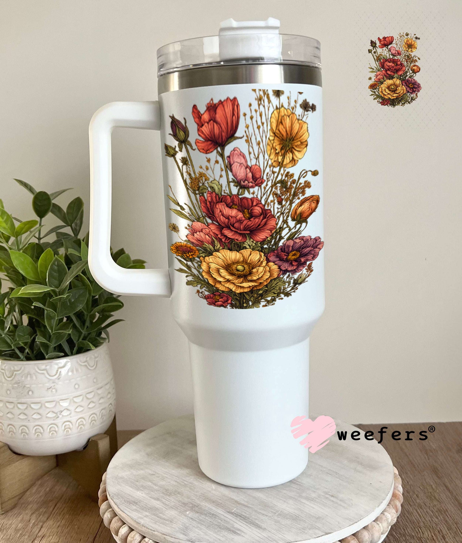UV DTF Decal - Fall Flower Bouquet 40oz Tumbler Weefers