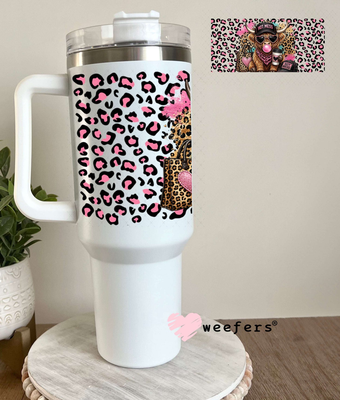 UV DTF Cup Wraps - Hot Mess Pink Leopard Cow - Weefers® Exclusive 40oz Tumbler Weefers