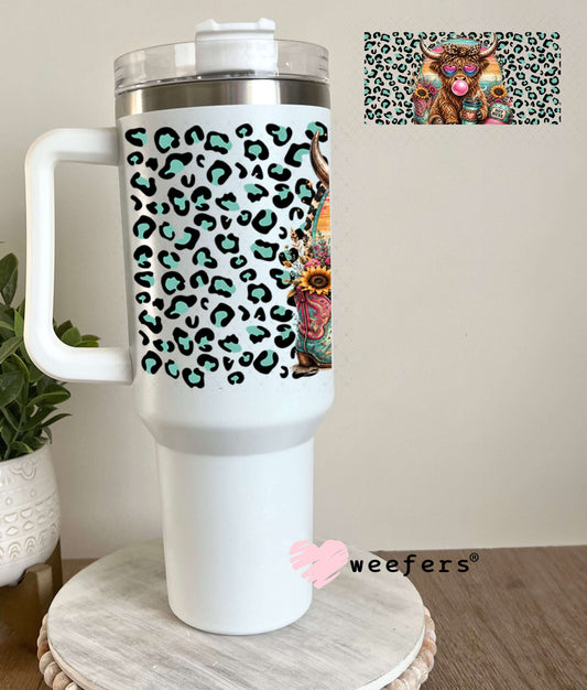 UV DTF Cup Wraps - Hot Mess Mint Pink Leopard Cow - Weefers® Exclusive 40oz Tumbler Weefers