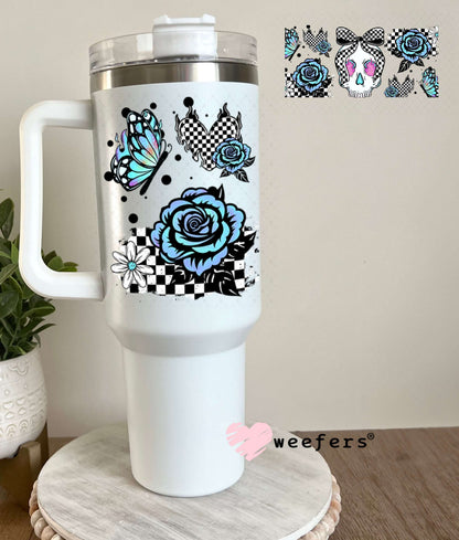 UV DTF Cup Wraps - Blue Skull Roses 40oz Tumbler Weefers