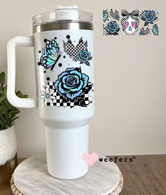 UV DTF Cup Wraps - Blue Skull Roses 40oz Tumbler Weefers