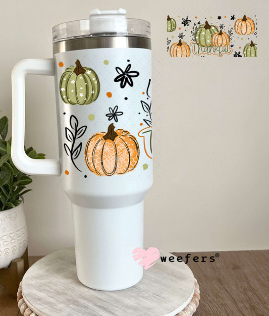 UV DTF Cup Wraps - Thankful Green Orange Pumpkins 40oz Tumbler Weefers