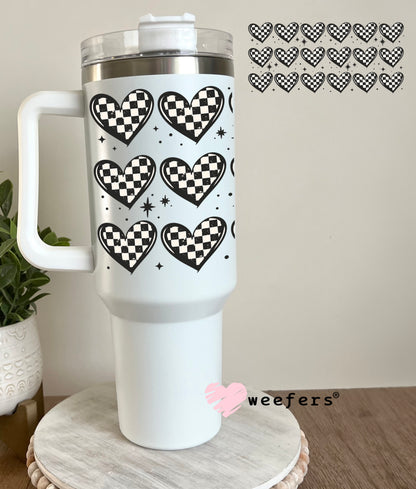 Checkered Hearts UV DTF Cup Wrap 40oz Tumbler Cup Wrap Weefers