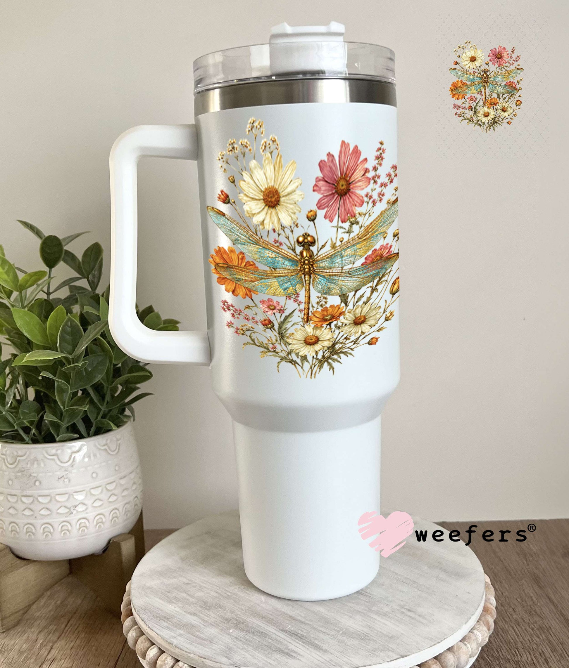 UV DTF Decal - Floral Dragon Fly 40oz Tumbler Weefers